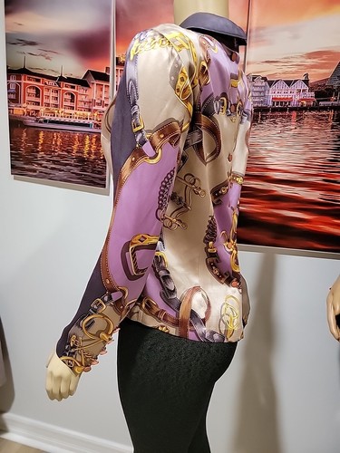 Mademoiselle Baroque Vintage Sz S Satin Purple Multicolor Women's Top Blouse #C - Picture 9 of 13