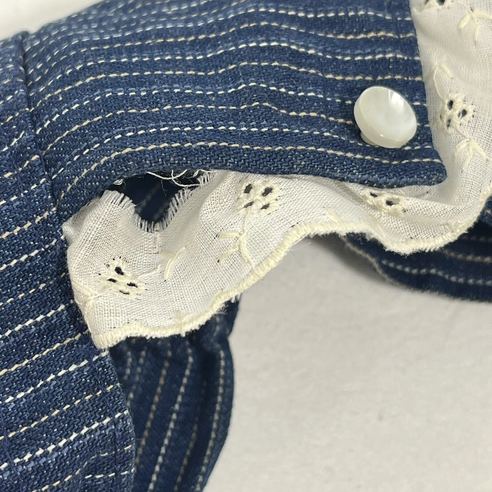  handmade sturdy denim pinstripes eyelet vintage 
