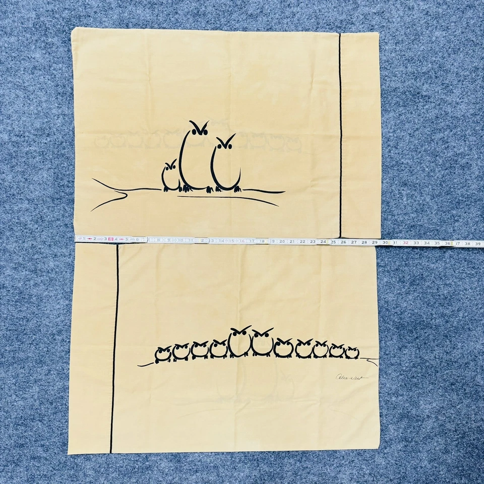 Vintage OWL OWLS WHOO? Alex West Black Tan Pair Pillow Cases - Image 2 of 4