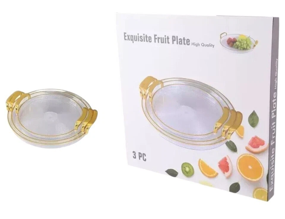 3pcs Gold Acrylic Round Serving Tray Set Handles Elegant Trays Multiple Sizes - Image 3 of 3