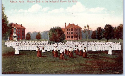 Postcard MI Adrian Michigan Military Drill At The Industrial Home For