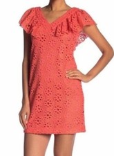 TRINA Trina Turk Orange Lace Eyelet Ruffled  Size 4 Womens Dress NEW #CB5