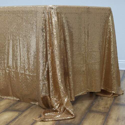 60x126" Gold SEQUIN RECTANGLE TABLECLOTH Sparkly Wedding Party Catering Linens - Picture 4 of 4