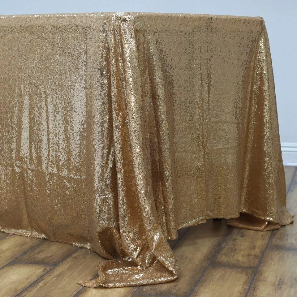 60x126" Gold SEQUIN RECTANGLE TABLECLOTH Sparkly Wedding Party Catering Linens - Image 4 of 4