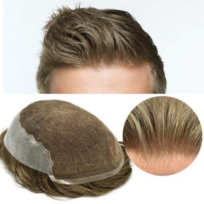 French Lace Front Mens Toupee Hairpieces Poly Lace Skin Hair Replacement Systems