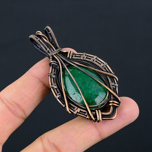 Emerald Handmade Gemstones Copper Wire Wrap Beautiful Pendant Jewelry - Picture 5 of 6