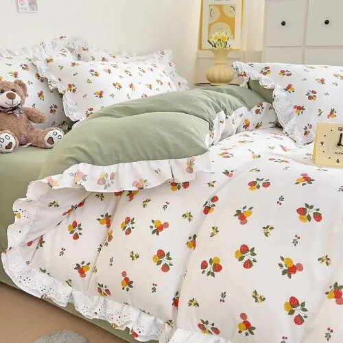 Korean Princess Style Bedding Set PinkBear Quilt Cover Lace Ruffles Duvet Covers - Bild 34 von 36