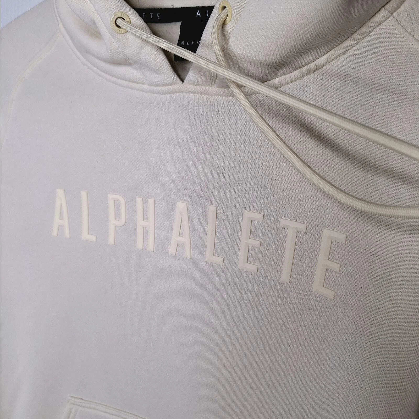 OFF WHITE Felpa donna Alphalete con cappuccio piccola panna logo scritto pesante