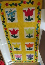 90" x 43" quilt handmade colorful Flower garden long cotton multi color patch
