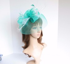 High Quality Kentucky Derby Wedding Polyester Feather Fascinator Turquoise/White