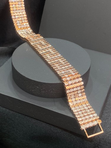 3.50 Cts Round Brilliant Genuine Diamonds Men's Wide Tennis Bracelet In 14K Gold - Picture 7 of 12