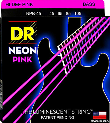 DR Strings NPB-45 HiDef Neon Pink Coated Medium Bass Strings 45-105 