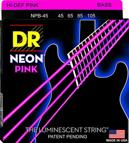 Cordes de basses moyennes DR Strings NPB-45 HiDef enduit de rose néon 45-105  - Photo 1 sur 2
