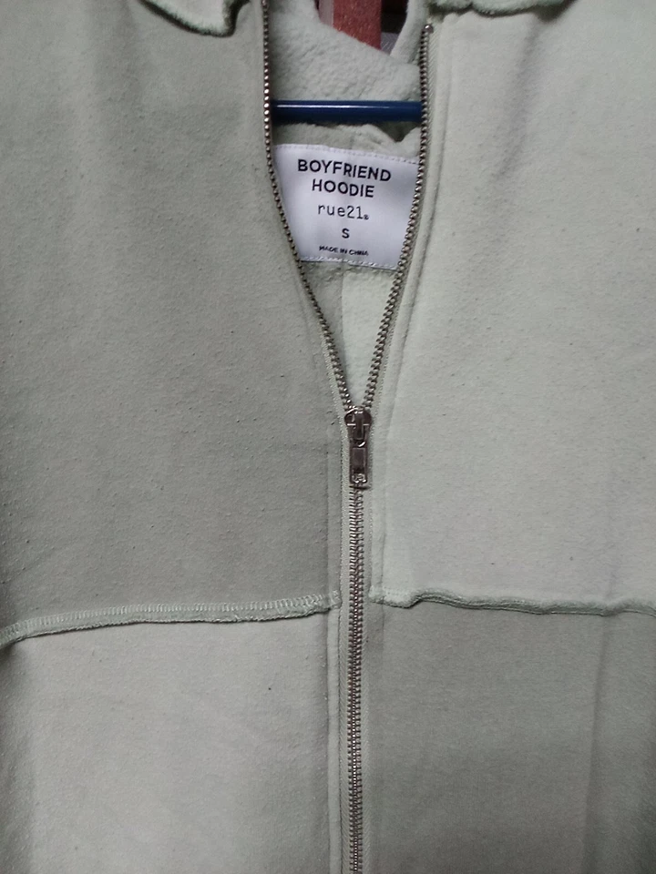Rue 21 Boyfriend Sudadera con Capucha Verde Claro Cremallera Chaqueta Talla Pequeña Foto 2 de 4
