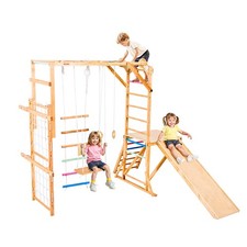 VEVOR Indoor Playground Jungle Gym, 8-in-1 Wooden Indoor Playground Playset, 220