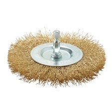 Image of Draper Brass Steel Crimped Wire Wheel Brush 100mm 6.35mm Hex Shank 41428