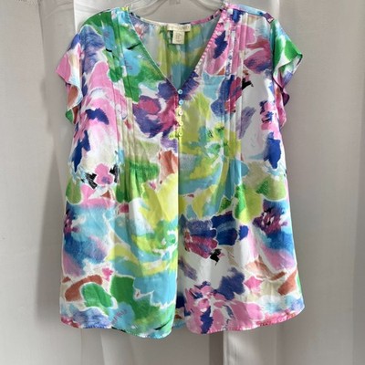 Cynthia Rowley Womens Top Size 1X Floral Watercolor Flutter Cottage Boho 18407x