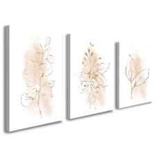 3 Piece Wall Art Framed Canvas Wall Art Neutral Botanical Line Drawing Pictur...