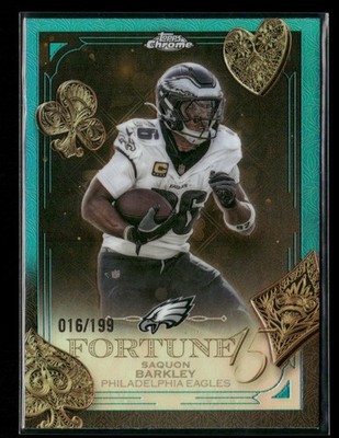 2025 Topps Chrome Fortune 15 Saquon Barkley 16/199 Aqua Refractor #F15-3