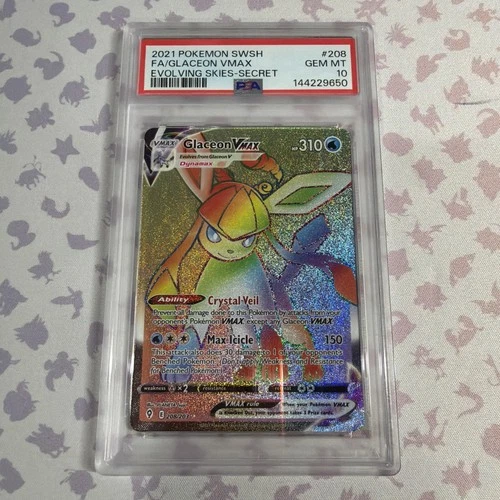 2021 Pokemon Sword & Shield Evolving Skies Glaceon Vmax 208/203 Secret PSA 10