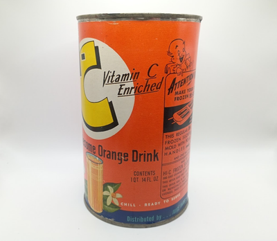 Vtg 1950s Hi-C Orange Drink 46 oz metal juice can w/ paper label