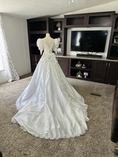 90s Vintage Morí Lee Wedding Dress Women's Size 8 White Floral Lace Maxi Gown