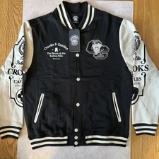 Crooks And Castles Ruling Elite Varsity Jacket Black Cream Men Size Large Snap