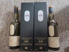 Lagavulin 16-year Scotch (Islay) Empty 750ml Bottle with Cork Cap & Box LOT OF 2