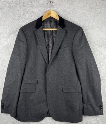 Grauer Herrenblazer Hugo Boss Wollmischung Samtkragen Größe 40 Regular - Large