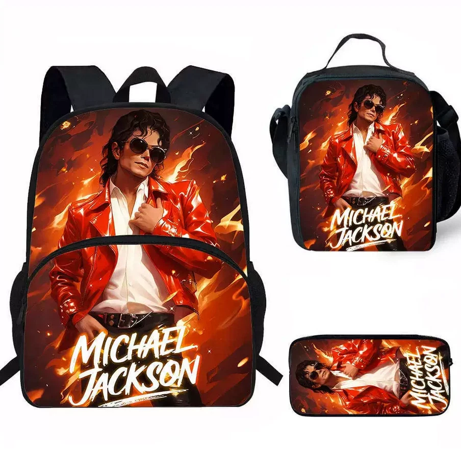 Michael Jackson Backpack Set with Lunch Bag and Pencil Case, Fashion Backpack and Pencil Bag Gift