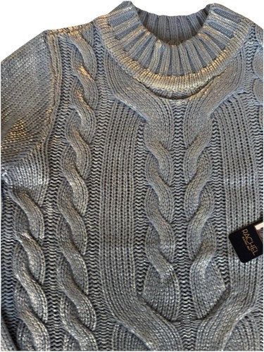 Designer Rachel Roy Women’s Sweater Mock Neck Metallic Blue Cable Knit NWT Small - Picture 3 of 10