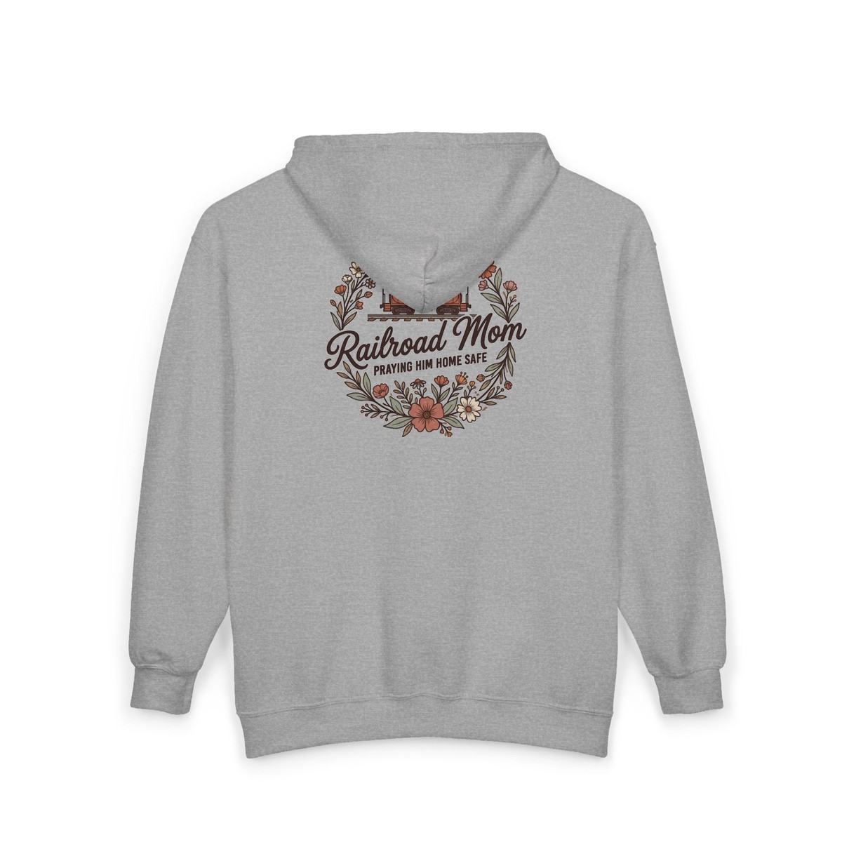 Railroad Mom Floral Wreath Hoodie | Train Mom Full Zip Sweatshirt