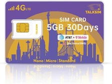 Data SIM Card 5GB 30Days Support AT&T, T-Mobile, 4G LTE Cellular USA... 
