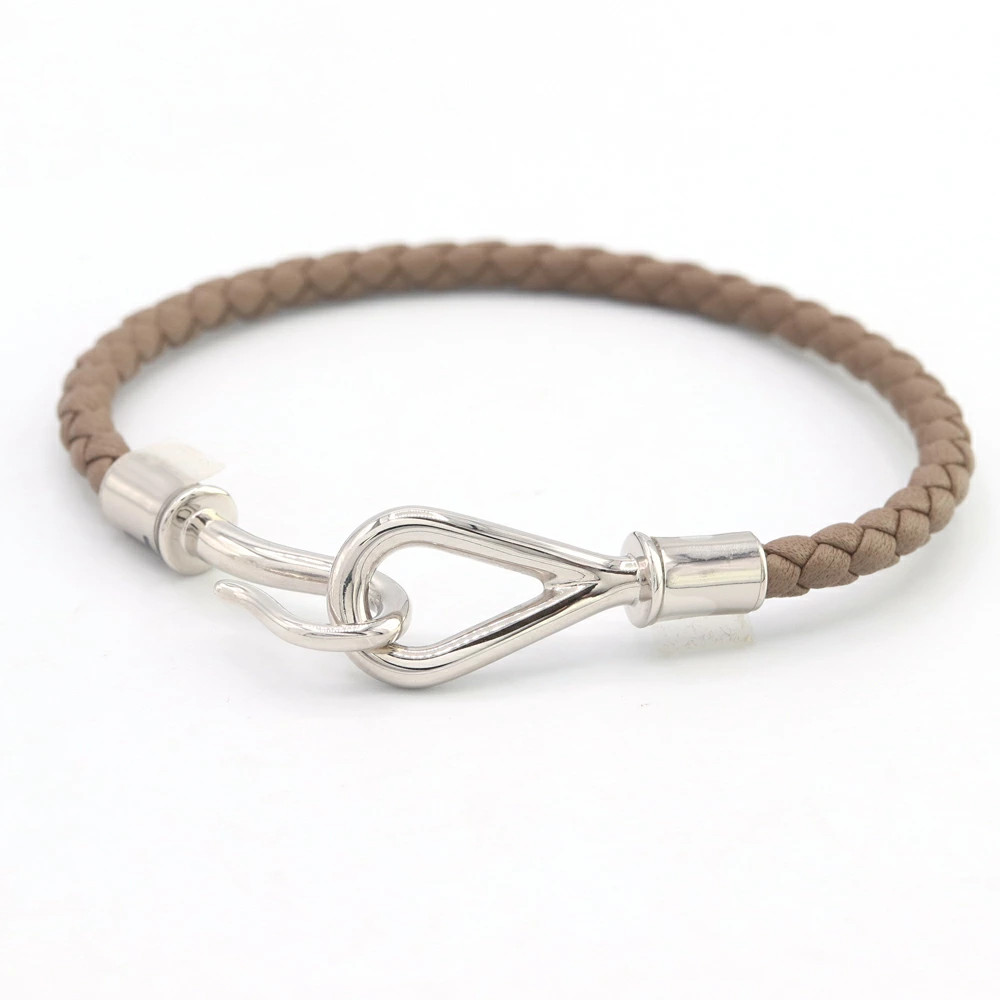 Y1207 Hermes Bracelet Jumbo H Etoupe Leather Metal Accessory Braided Ladies