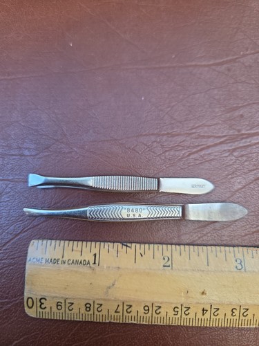 vintage collectable TWEEZERS - 8480 - angled and flat - set - 2