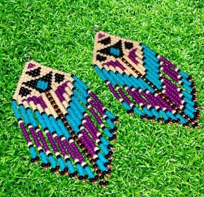 Tribal Earrings Native Large Boho American Seed Beads Handmade Earring