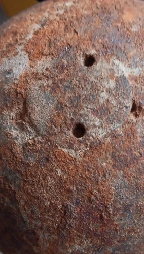 Original Civil War Artillery Cannonball Iron Sphere with Fuse Holes