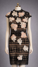 Jovani Dress Womens 12 Black Nude Floral Lace Applique Illusion Cocktail Party S