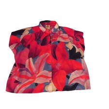 FARM RIO Button Front Blouse Red Pink Blue Floral Print Short Sleeve size S NWT