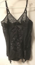 Vtg 50s Black Open Bottom Full Length Girdle Pinup Metal Zipper 34/B Lace