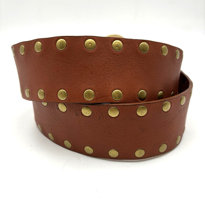 Vintage Y2K Calvin Klein 610664 Brown Studded Leather Brass Medallion Belt L 40\