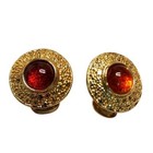 Glass Clip On Earrings Vintage 70's Gold Tone Amber