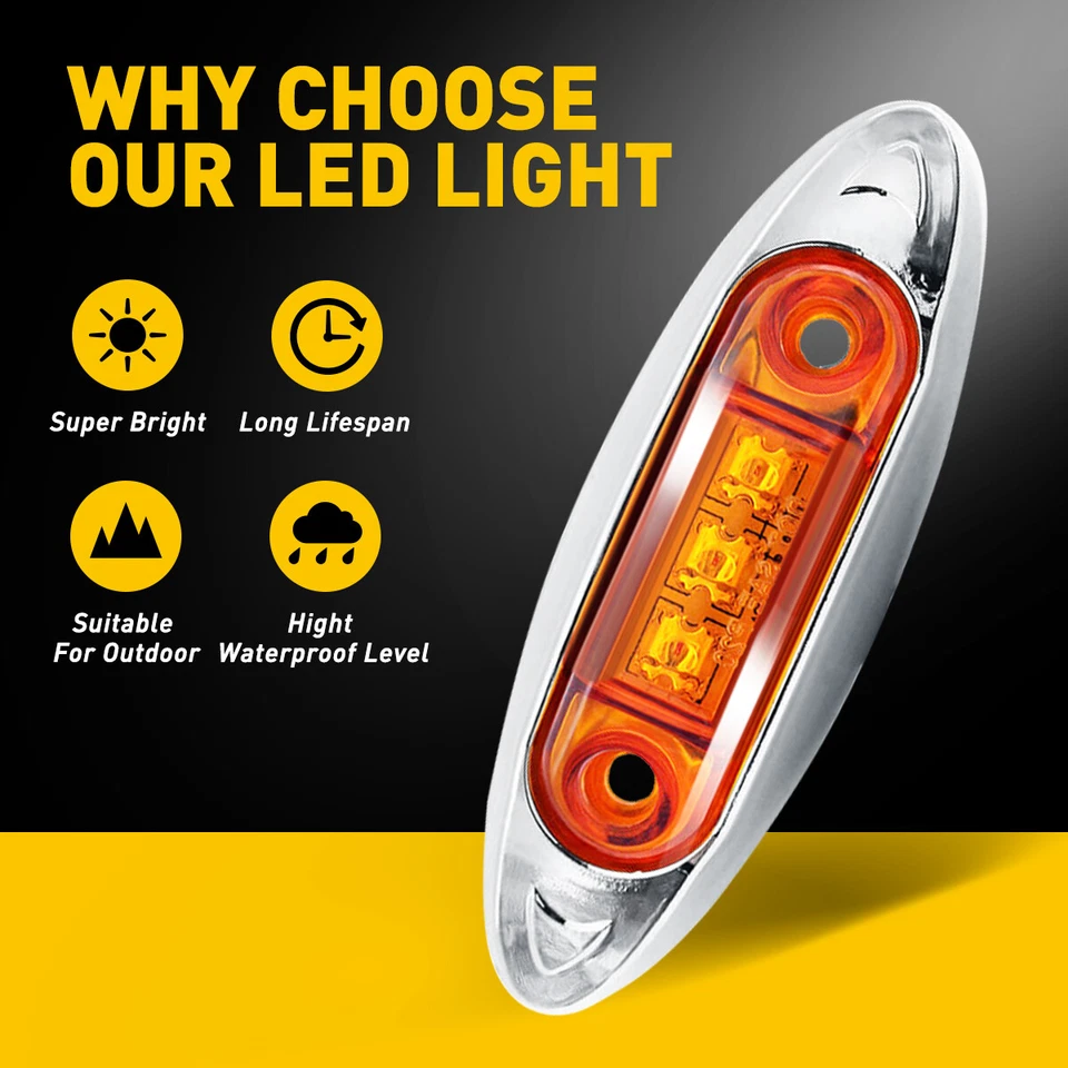 Luz marcadora LED ámbar de separación lateral 10 piezas para camioneta remolque 12V 24V Foto 2 de 4