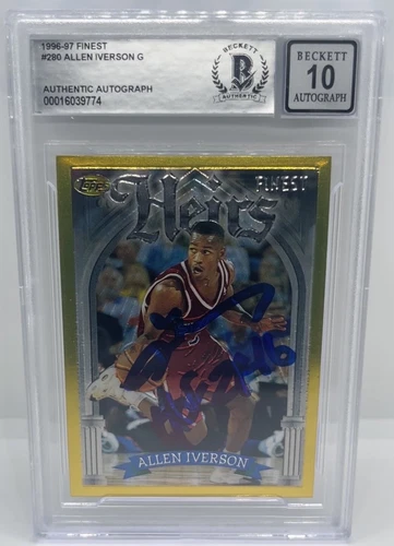 Allen Iverson Signed 1996-97 Topps Finest Heirs Gold RC #280 Beckett Auto 10 HOF