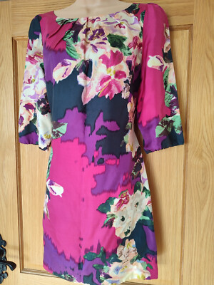 MONSOON size 10 dress 100% SILK pink floral short stunning smart