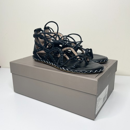 BCBGMAXAZRIA Maye Caged Lace Up Open Toe Leather Gladiator Sandal Black Womens 6 - 第 4/9 張圖片