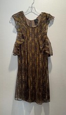 Ella Moss Size Medium Flutter Sleeve Gold Brown Metallic Dress Silk Blend Boho