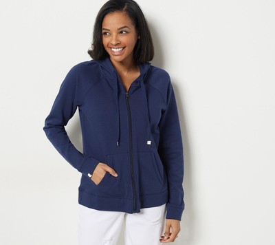 Studio Park x Amy Stran Women Hoodie Top Low Hi Zip Front S Navy Blue A479790