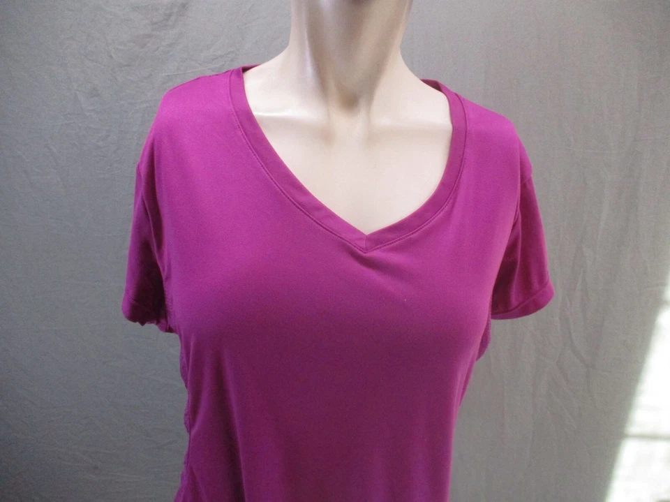 Camiseta deportiva NIKE SPEED-DRI talla L púrpura cuello en V elástica manga corta 653 para mujer Foto 2 de 4