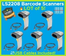 ✅Zebra Symbol LS2208 Laser Barcode Scanners with USB Cables, LOT OF 5!🔥⭐